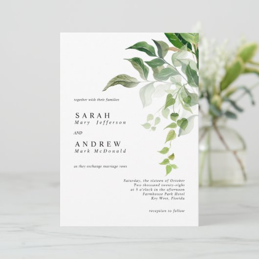 Greenery Leaves Modern Minimal Wedding 招待状 (スタンド正面)