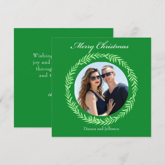 Greenery Light Green Leaf Wreath encloses photo シーズンカード (正面/裏面)