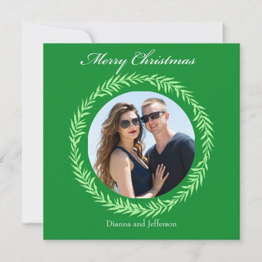 Greenery Light Green Leaf Wreath encloses photo シーズンカード (正面)