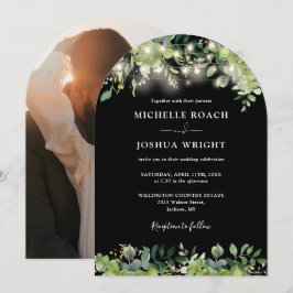 Greenery Lights Arch Black And White Photo 結婚's 招待状