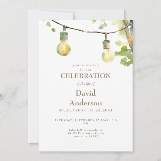 Greenery & Lights Celebration of Life Invitation 招待状 (正面)