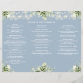 Greenery Lights Dusty Blue Trifold Wedding Program チラシ (裏面)