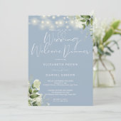 Greenery Lights Dusty Blue Wedding Welcome Dinner 招待状 (スタンド正面)