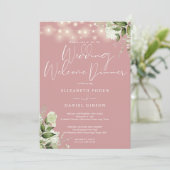 Greenery Lights Dusty Rose Wedding Welcome Dinner 招待状 (スタンド正面)