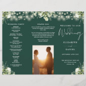 Greenery Lights Emerald Trifold Wedding Program チラシ (正面)