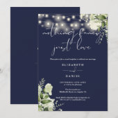Greenery Lights Navy Elopement Wedding Reception 招待状 (正面/裏面)