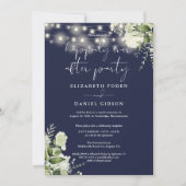 Greenery Lights Navy Happily Ever After Wedding 招待状 (正面)