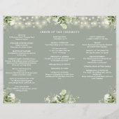 Greenery Lights Sage Green Trifold Wedding Program チラシ (裏面)