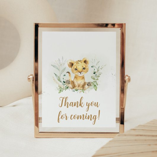 Greenery Lion Baby Shower Thank 来 for ポスター