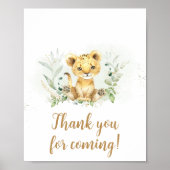 Greenery Lion Baby Shower Thank 来 for ポスター (正面)