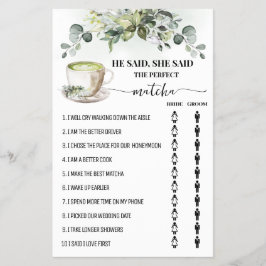 Greenery Matcha He Said She Said Shower Game Card チラシ