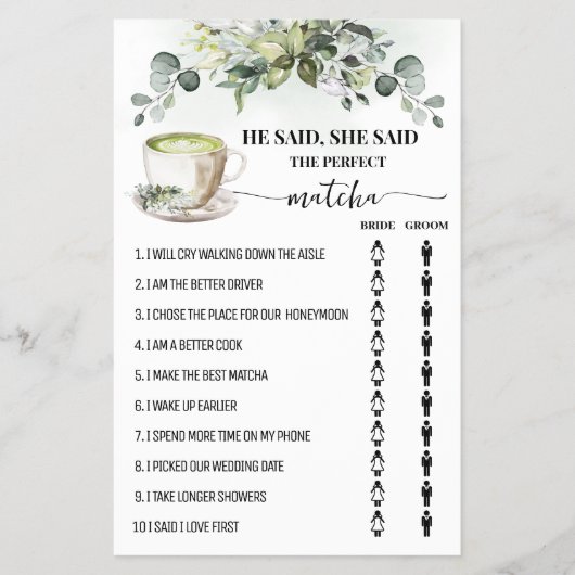 Greenery Matcha He Said She Said Shower Game Card チラシ (正面)