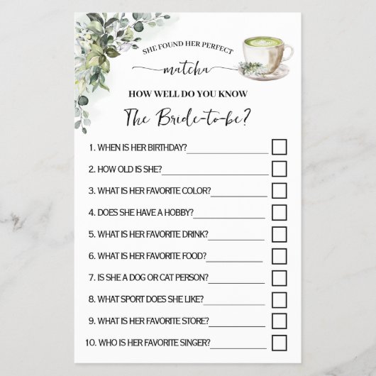 Greenery Matcha How Well Do You Know Her Game Card チラシ (正面)