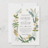 Greenery Meadow Garlan Floral QR Code Wedding 招待状 (正面)