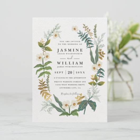 Greenery Meadow Garlan Floral QR Code Wedding 招待状 (スタンド正面)