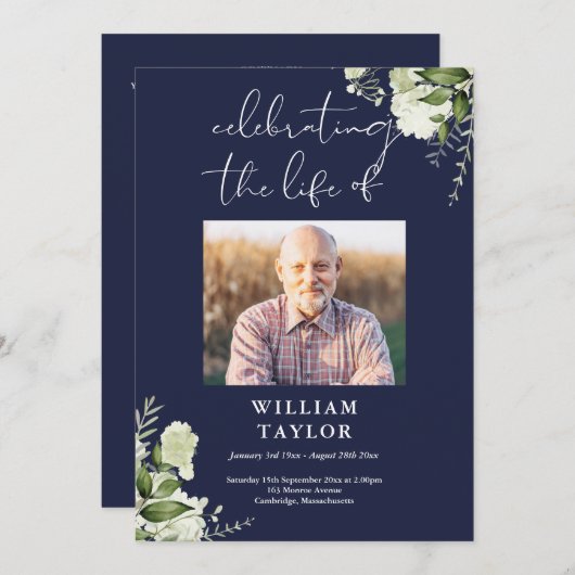 Greenery Memorial Funeral Navy Order Of Service  プログラム (正面/裏面)