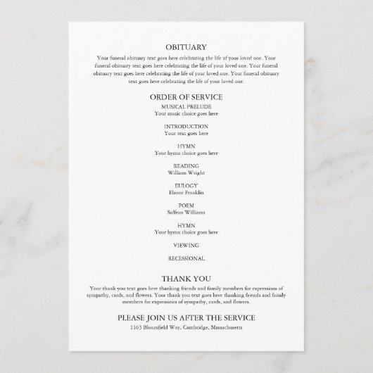 Greenery Memorial Funeral Order Of Service  プログラム (裏面)