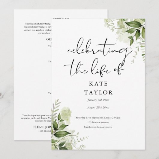 Greenery Memorial Funeral Order Of Service  プログラム (正面/裏面)