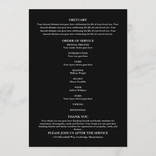 Greenery Memorial Funeral Order Of Service プログラム (裏面)