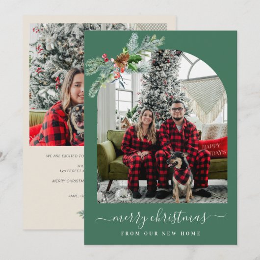 Greenery merry christmas photo moving announcement シーズンカード (正面/裏面)