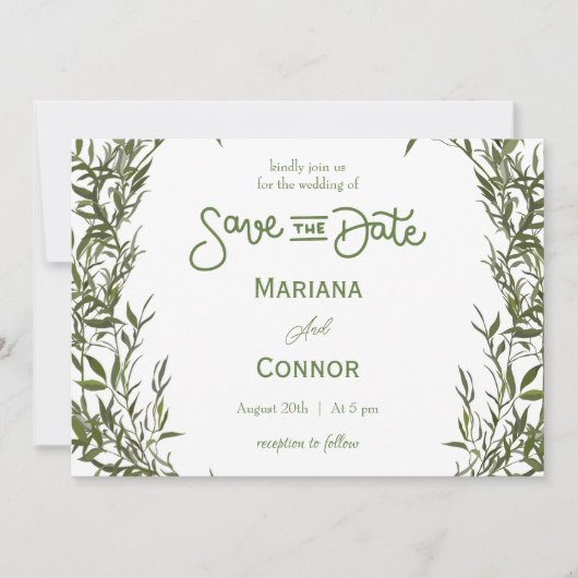 Greenery Minimal Save The Date Invitation 招待状 (正面)