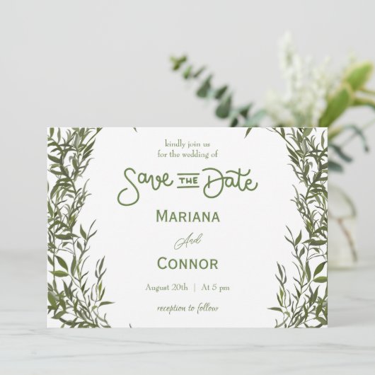 Greenery Minimal Save The Date Invitation 招待状 (スタンド正面)