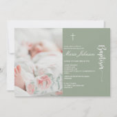 Greenery modern Photo Baptism invitation 招待状 (正面)