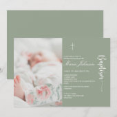 Greenery modern Photo Baptism invitation 招待状 (正面/裏面)