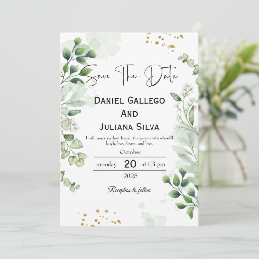 Greenery Modern Save The Date Invitation 招待状 (スタンド正面)