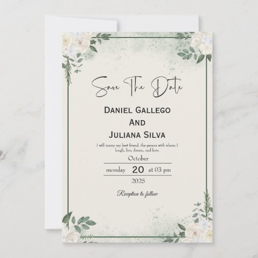 Greenery Modern Save The Date Invitation 招待状 (正面)