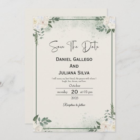 Greenery Modern Save The Date Invitation 招待状 (正面/裏面)
