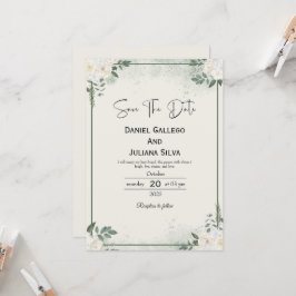Greenery Modern Save The Date Invitation 招待状