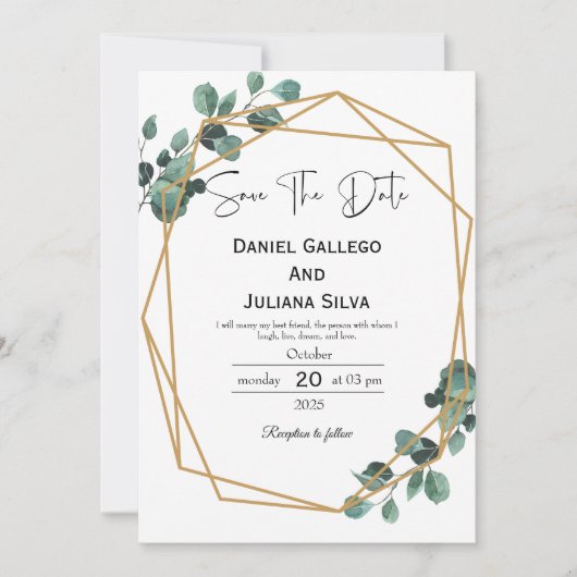 Greenery Modern Save The Date Invitation 招待状 (正面)