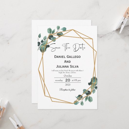 Greenery Modern Save The Date Invitation 招待状 (正面/裏面インサイチュ)