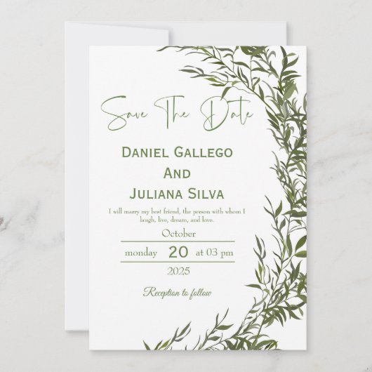 Greenery Modern Save The Date Invitation 招待状 (正面)