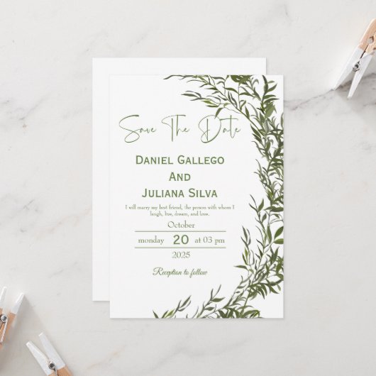 Greenery Modern Save The Date Invitation 招待状 (正面/裏面インサイチュ)