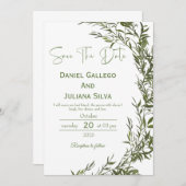 Greenery Modern Save The Date Invitation 招待状 (正面/裏面)