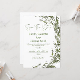 Greenery Modern Save The Date Invitation 招待状