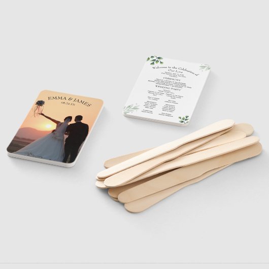 Greenery Modern Wedding Program Invitation ハンドファン (組立なし)