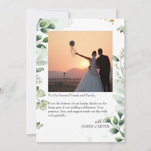 Greenery Modern Wedding Thank You Card サンキューカード (裏面)