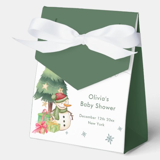 Greenery Modern Winter Snowman Baby Shower フェイバーボックス (正面)