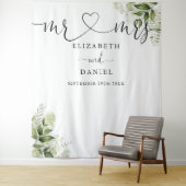 Greenery Mr Mrs Scriptの写真結婚背景 タペストリー (インサイチュ)