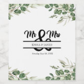 Greenery Mr & Mrs Wedding Wine Label ワインラベル (シングルラベル)