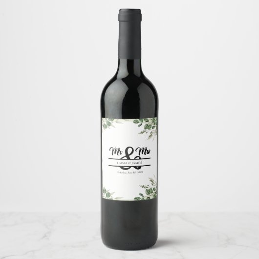 Greenery Mr & Mrs Wedding Wine Label ワインラベル (正面)
