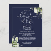 Greenery Navy Blue Celebration of Life Memorial 案内ポストカード (正面/裏面)