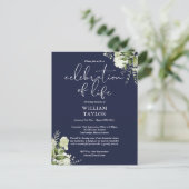 Greenery Navy Blue Celebration of Life Memorial 案内ポストカード (スタンド正面)