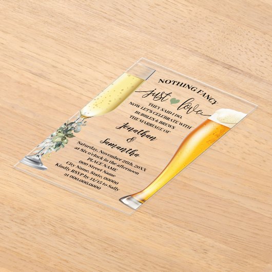 Greenery Nothing Fancy Just Love Bubbles & Brew アクリル招待状 (レイダウン)