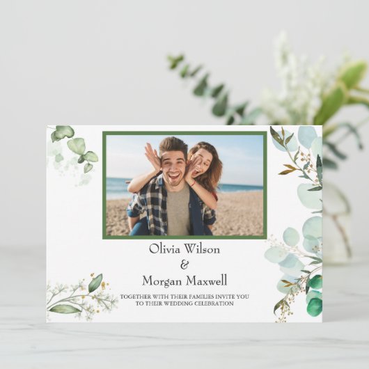 Greenery Photoモダン Save The Date招待状 招待状 (スタンド正面)