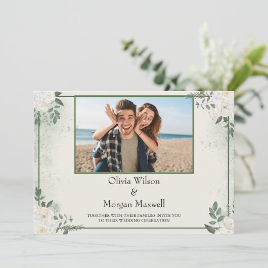 Greenery Photoモダン Save The Date招待状 招待状 (スタンド正面)