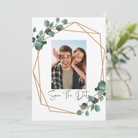 Greenery Photo Save The Date Invitation 招待状 (スタンド正面)